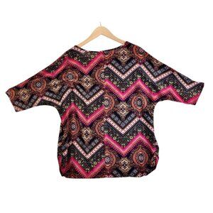 Jersey Knit Top Vibrant Multi Color 2X by Paper Plane Mandala Focal Prints